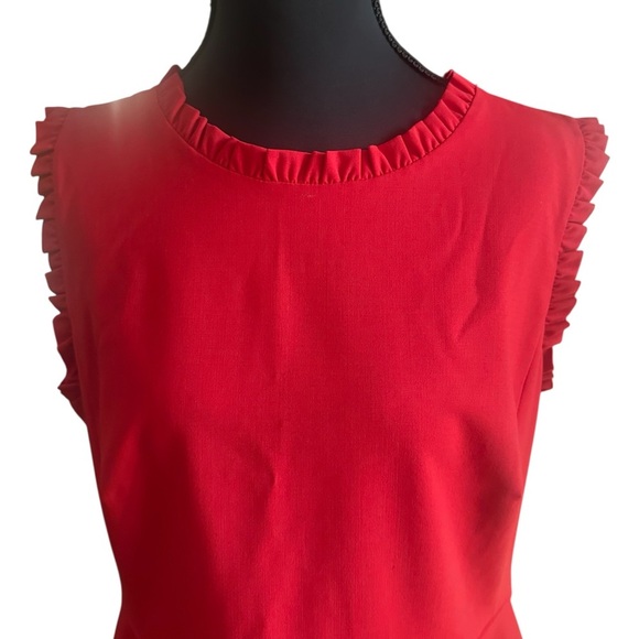 J. Crew Vibrant Red Ruffle Hem Sleeve Midi Dress 96% Lightweight Wool Size 12 - Picture 2 of 7